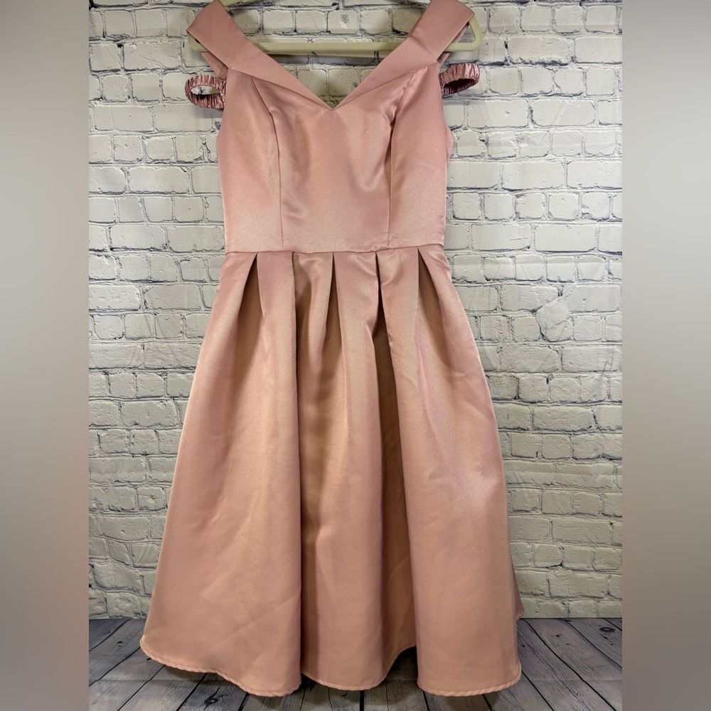 Chi Chi London Dusty Pink Fold Over Bardot Party Wedding Formal Midi Dress 10